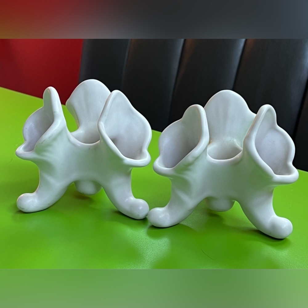 Van Briggle Triple Bud tulip Cornucopia Trumpet Vase candle holder pair duo set